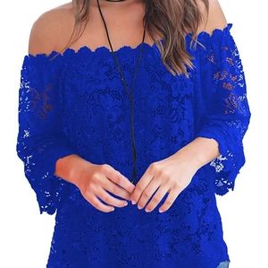 Miholl Lace Off Shoulder Blue